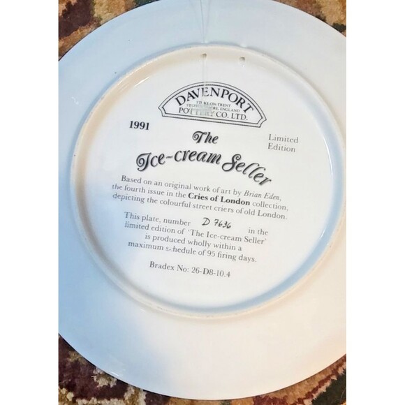 Davenport Pottery 1991, Ltd Ed "The Ice Cream Seller" Cries of London Plate VTG - Picture 2 of 16